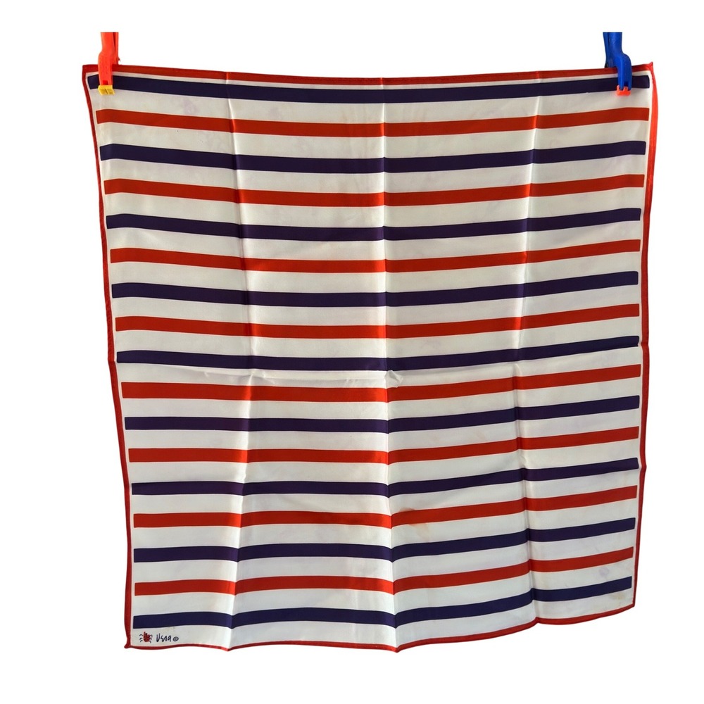 Vera Neumann Scarf Red Navy White Striped Silk 60s Ladybug 22" Square Nautical